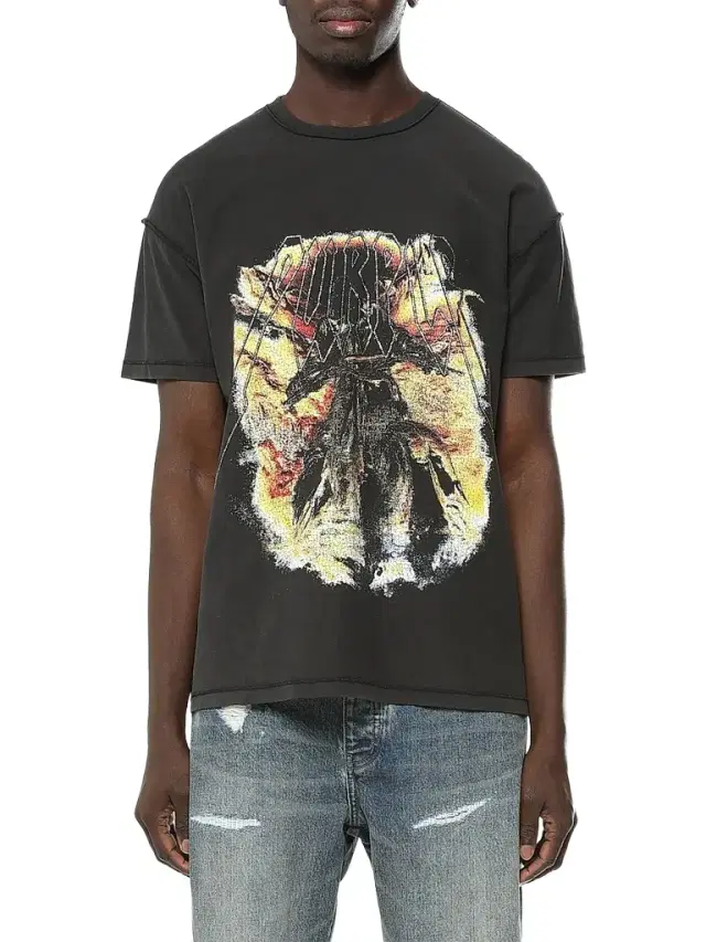 Purple Brand Men's Embellished Textured Graphic Cotton T-Shirt - Black