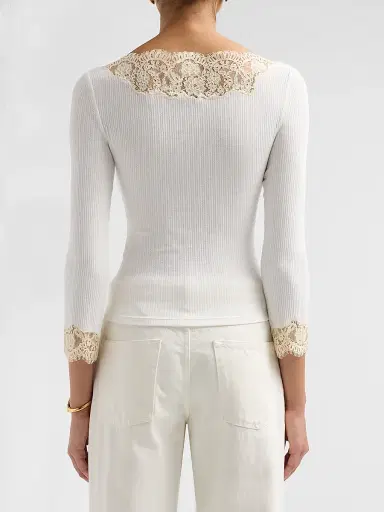 DÔEN Women's Riana Lace-Trim Rib-Knit T-Shirt | Thumbnail 3 DÔEN Women's Riana Lace-Trim Rib-Knit T-Shirt | Thumbnail 3