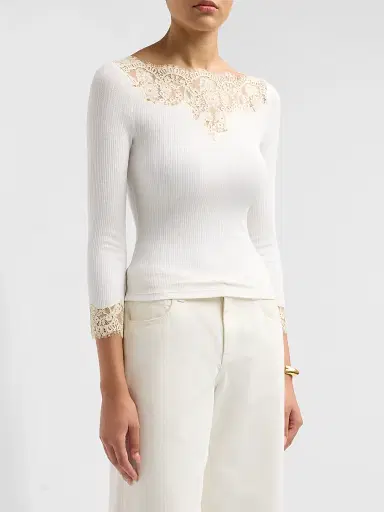 DÔEN Women's Riana Lace-Trim Rib-Knit T-Shirt | Thumbnail 4 DÔEN Women's Riana Lace-Trim Rib-Knit T-Shirt | Thumbnail 4