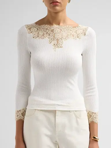 DÔEN Women's Riana Lace-Trim Rib-Knit T-Shirt | Thumbnail 5 DÔEN Women's Riana Lace-Trim Rib-Knit T-Shirt | Thumbnail 5