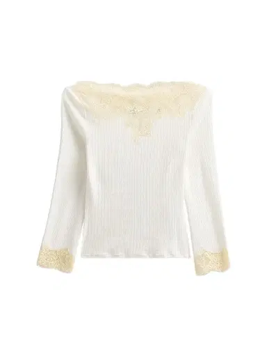 DÔEN Women's Riana Lace-Trim Rib-Knit T-Shirt | Thumbnail 1 DÔEN Women's Riana Lace-Trim Rib-Knit T-Shirt | Thumbnail 1