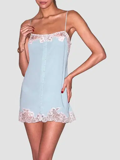 Fleur du Mal Women's Lace Appliqué Silk Slip - Frosted Mint | Thumbnail 4