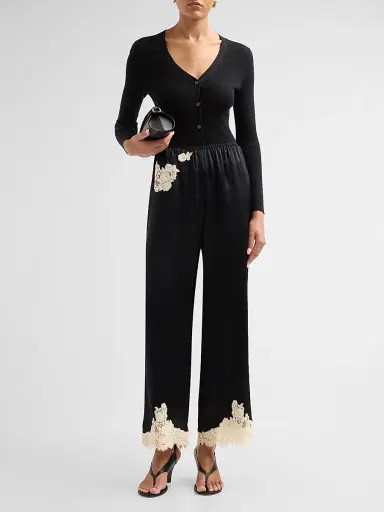 DÔEN Women's Lavon Lace-Trim Silk Pants | Thumbnail 2 DÔEN Women's Lavon Lace-Trim Silk Pants | Thumbnail 2