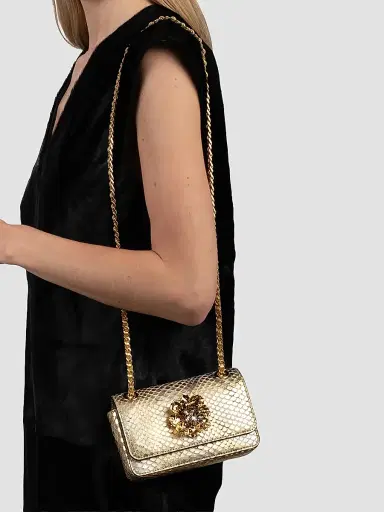 ALEXIS BITTAR Women's Bella Mini 14K-Gold-Plated & Leather Shoulder Bag - Gold Python | Thumbnail 3