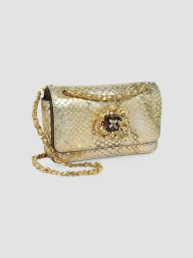 ALEXIS BITTAR Women's Bella Mini 14K-Gold-Plated & Leather Shoulder Bag - Gold Python | Thumbnail 4
