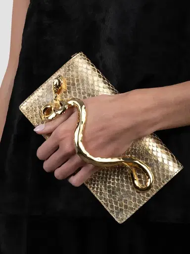 ALEXIS BITTAR Women's 14K-Gold-Plated Serpent Handle & Leather Clutch - Gold Python | Thumbnail 2