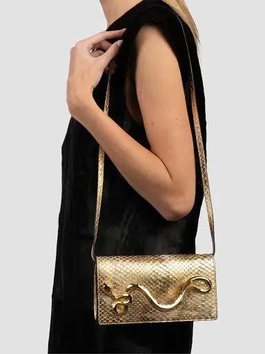 ALEXIS BITTAR Women's 14K-Gold-Plated Serpent Handle & Leather Clutch - Gold Python | Thumbnail 3