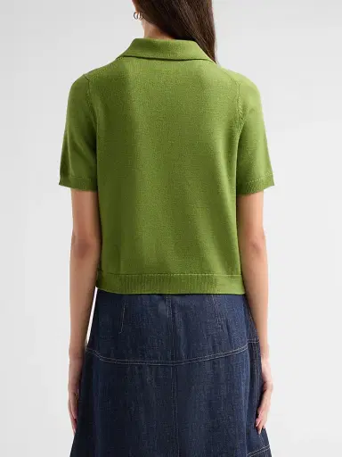 TANYA TAYLOR Women's Camilla Embroidered Polo Sweater - Sprout | Thumbnail 3
