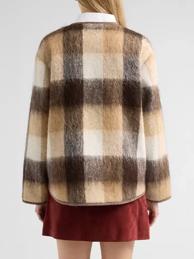 TANYA TAYLOR Women's Janet Plaid Wool-Blend Jacket - Milk Camel Multi | Thumbnail 3
