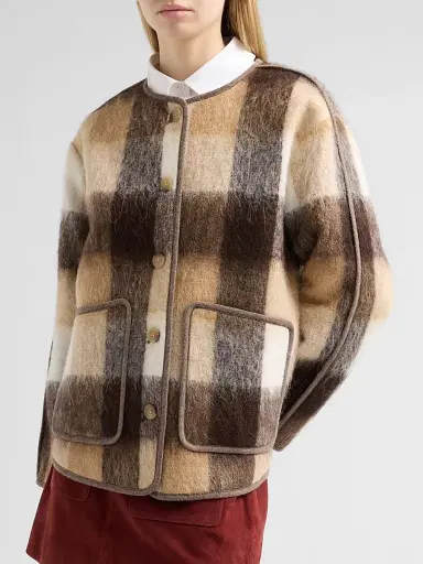 TANYA TAYLOR Women's Janet Plaid Wool-Blend Jacket - Milk Camel Multi | Thumbnail 4