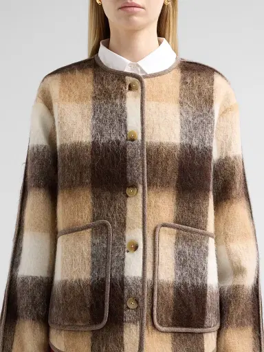TANYA TAYLOR Women's Janet Plaid Wool-Blend Jacket - Milk Camel Multi | Thumbnail 5