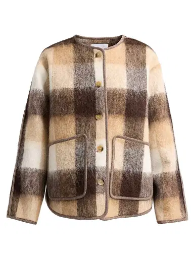 TANYA TAYLOR Women's Janet Plaid Wool-Blend Jacket - Milk Camel Multi | Thumbnail 1