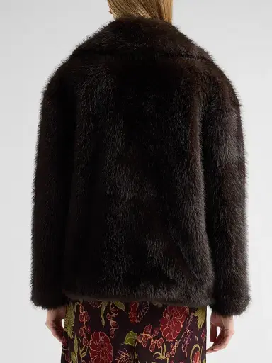 TANYA TAYLOR Women's Terri Faux-Fur Coat - Dark Fig | Thumbnail 3