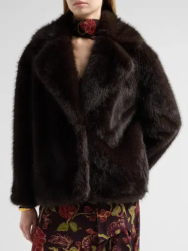 TANYA TAYLOR Women's Terri Faux-Fur Coat - Dark Fig | Thumbnail 4