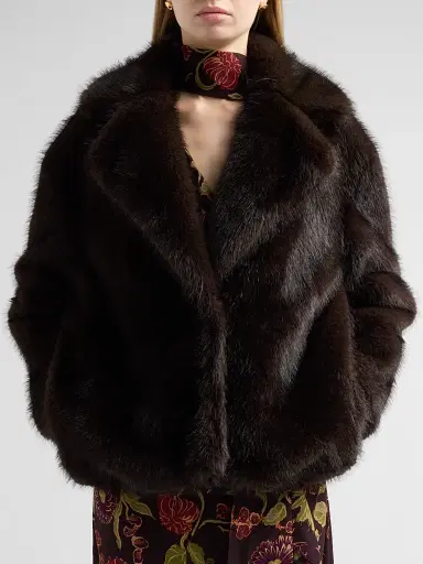 TANYA TAYLOR Women's Terri Faux-Fur Coat - Dark Fig | Thumbnail 5