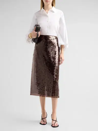 TANYA TAYLOR Women's Kiah Sequin Pencil Midi-Skirt - Dark Fig | Thumbnail 2