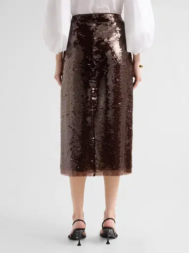 TANYA TAYLOR Women's Kiah Sequin Pencil Midi-Skirt - Dark Fig | Thumbnail 3