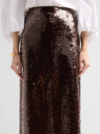 TANYA TAYLOR Women's Kiah Sequin Pencil Midi-Skirt - Dark Fig | Thumbnail 5