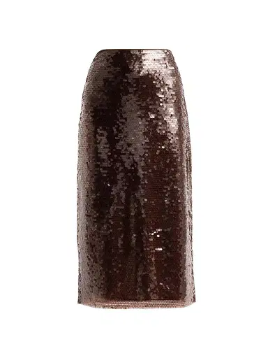 TANYA TAYLOR Women's Kiah Sequin Pencil Midi-Skirt - Dark Fig | Thumbnail 1