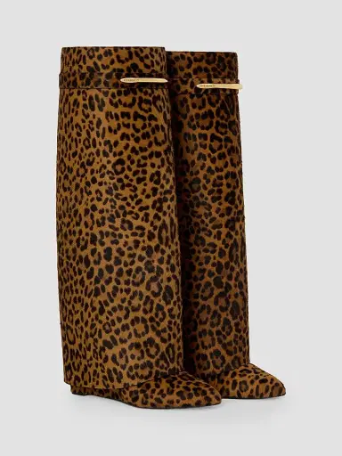 Givenchy Women's Shark Pinch Boots in Leopard Pony-Effect Leather - Black Beige | Thumbnail 2