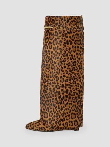 Givenchy Women's Shark Pinch Boots in Leopard Pony-Effect Leather - Black Beige | Thumbnail 3