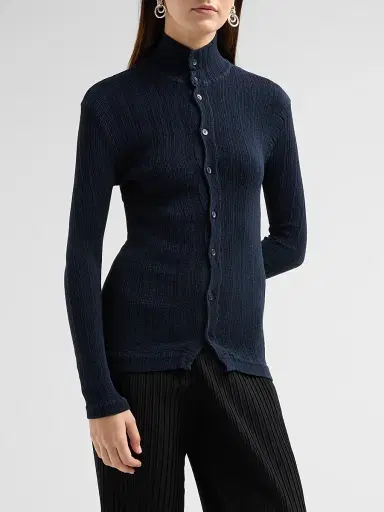 Issey Miyake Women's Rill Textured Pleats Shirt - Dark Navy | Thumbnail 4 Issey Miyake Women's Rill Textured Pleats Shirt - Dark Navy | Thumbnail 4