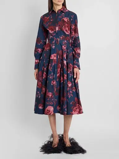 Erdem Women's Floral Cotton Midi Shirtdress - Margot Rose Navy - Size 8 | Thumbnail 2