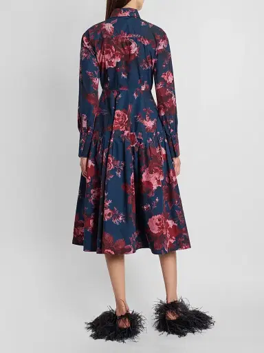 Erdem Women's Floral Cotton Midi Shirtdress - Margot Rose Navy - Size 8 | Thumbnail 3