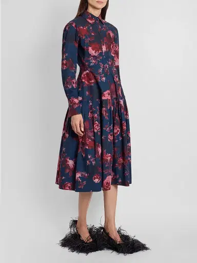 Erdem Women's Floral Cotton Midi Shirtdress - Margot Rose Navy - Size 8 | Thumbnail 4