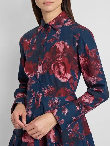 Erdem Women's Floral Cotton Midi Shirtdress - Margot Rose Navy - Size 8 | Thumbnail 5