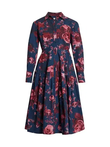 Erdem Women's Floral Cotton Midi Shirtdress - Margot Rose Navy - Size 8 | Thumbnail 1