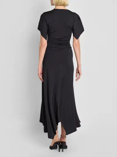 Victoria Beckham Women's Blousey Asymmetric Short-Sleeve Midi Dress - Black - Size 0 | Thumbnail 3 Victoria Beckham Women's Blousey Asymmetric Short-Sleeve Midi Dress - Black - Size 0 | Thumbnail 3