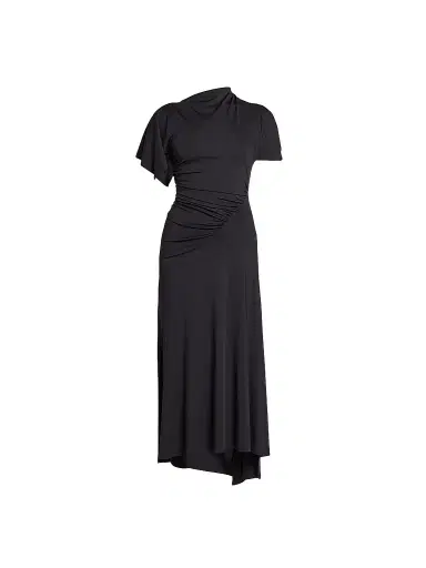 Victoria Beckham Women's Blousey Asymmetric Short-Sleeve Midi Dress - Black - Size 0 | Thumbnail 1 Victoria Beckham Women's Blousey Asymmetric Short-Sleeve Midi Dress - Black - Size 0 | Thumbnail 1