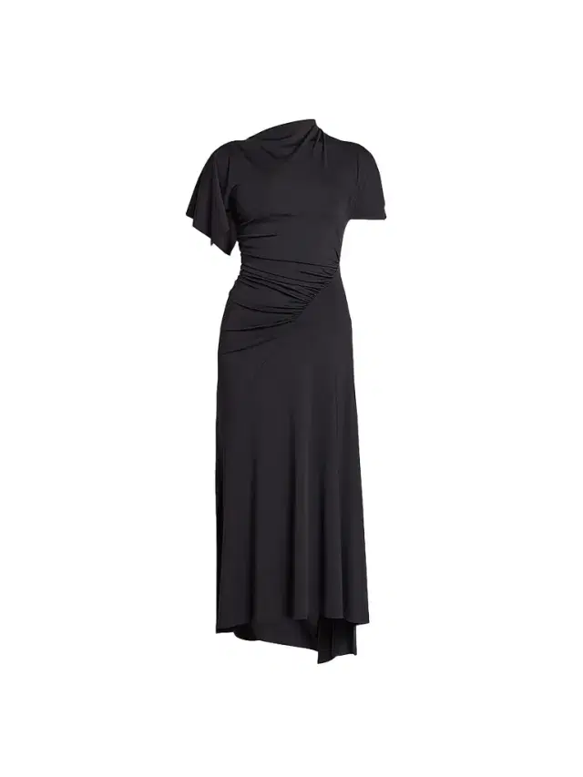 Victoria Beckham Women's Blousey Asymmetric Short-Sleeve Midi Dress - Black