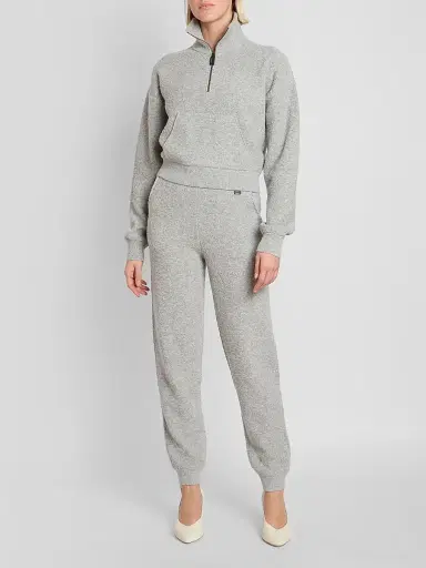 Victoria Beckham Women's Wool-Blend Half-Zip Sweater - Light Grey Marl | Thumbnail 2