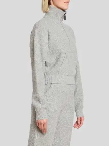 Victoria Beckham Women's Wool-Blend Half-Zip Sweater - Light Grey Marl | Thumbnail 4