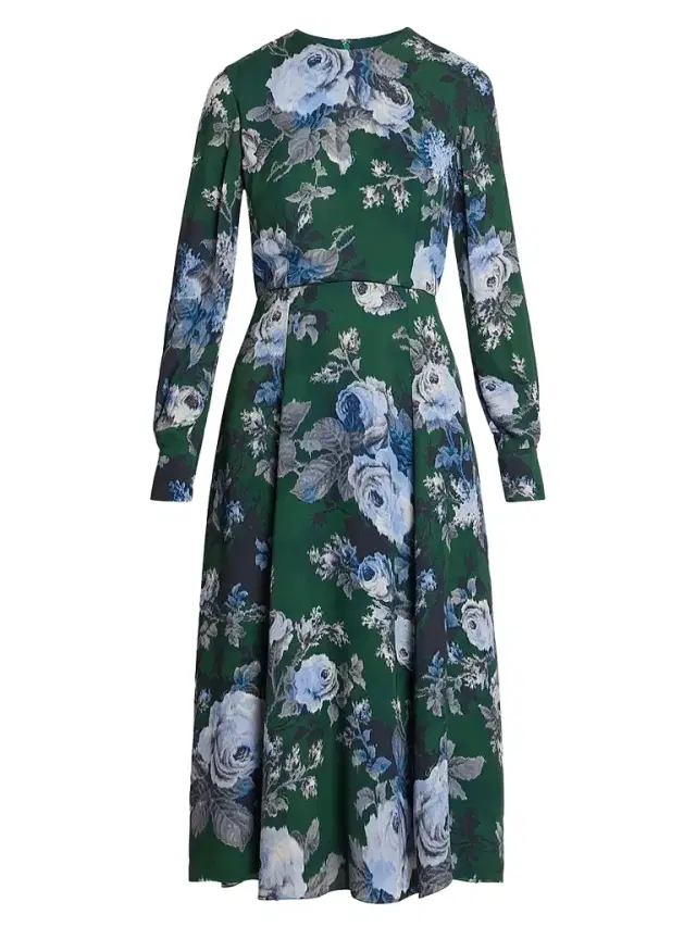 Erdem Women's Floral Crepe A-Line Midi-Dress - Rose Green - Size 0