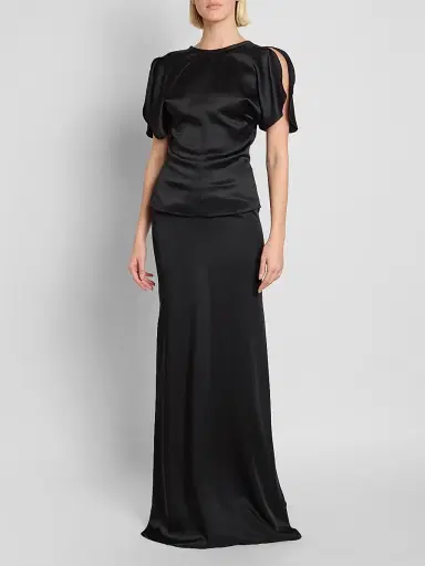Victoria Beckham Women's Bela Draped Satin Short-Sleeve Top - Black - Size 0 | Thumbnail 2 Victoria Beckham Women's Bela Draped Satin Short-Sleeve Top - Black - Size 0 | Thumbnail 2