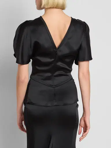 Victoria Beckham Women's Bela Draped Satin Short-Sleeve Top - Black - Size 0 | Thumbnail 3 Victoria Beckham Women's Bela Draped Satin Short-Sleeve Top - Black - Size 0 | Thumbnail 3