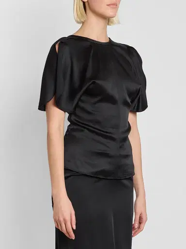 Victoria Beckham Women's Bela Draped Satin Short-Sleeve Top - Black - Size 0 | Thumbnail 4 Victoria Beckham Women's Bela Draped Satin Short-Sleeve Top - Black - Size 0 | Thumbnail 4
