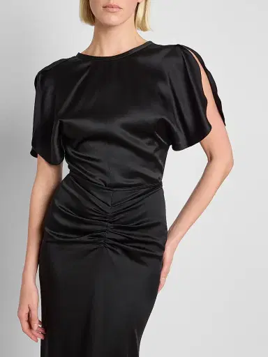 Victoria Beckham Women's Bela Draped Satin Short-Sleeve Top - Black - Size 0 | Thumbnail 5 Victoria Beckham Women's Bela Draped Satin Short-Sleeve Top - Black - Size 0 | Thumbnail 5