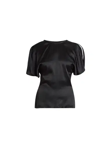 Victoria Beckham Women's Bela Draped Satin Short-Sleeve Top - Black - Size 0 | Thumbnail 1 Victoria Beckham Women's Bela Draped Satin Short-Sleeve Top - Black - Size 0 | Thumbnail 1