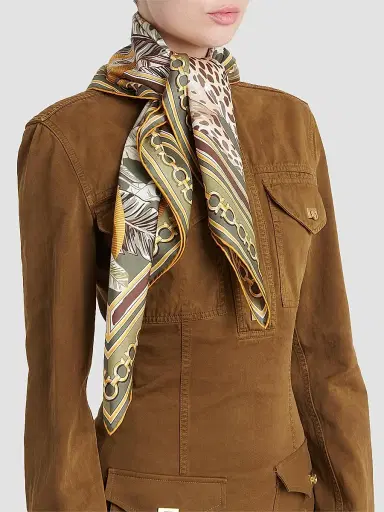 Ferragamo Women's Leopard-Print Silk Scarf - Olive | Thumbnail 3 Ferragamo Women's Leopard-Print Silk Scarf - Olive | Thumbnail 3