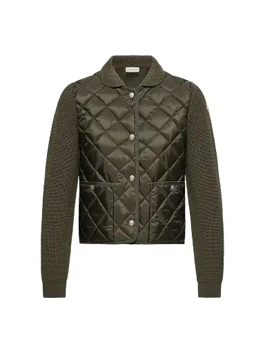 Moncler Women's Down-Filled Cardigan in Wool - Dark Green - Size Large | Thumbnail 1 Moncler Women's Down-Filled Cardigan in Wool - Dark Green - Size Large | Thumbnail 1