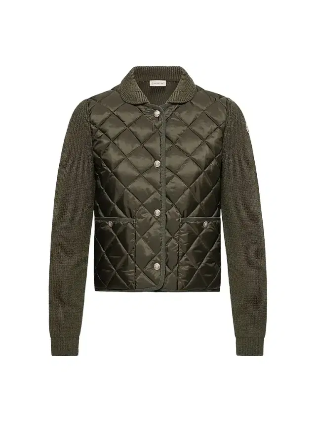 Moncler Women's Down-Filled Cardigan in Wool - Dark Green