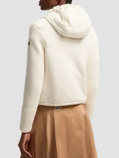 Moncler Women's Down-Filled Cardigan in Wool and Cashmere Blend - White - Size XS | Thumbnail 3