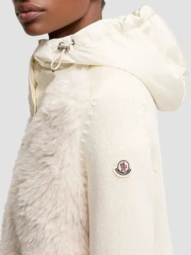 Moncler Women's Down-Filled Cardigan in Wool and Cashmere Blend - White - Size XS | Thumbnail 4