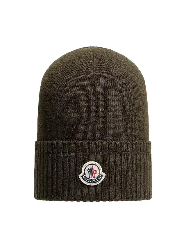 Moncler Men's Beanie Hat in Wool and Cashmere - Olive Green