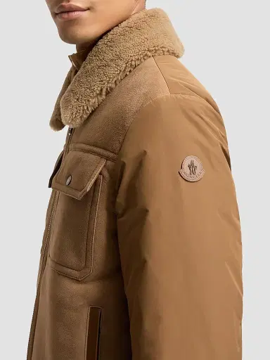 Moncler Men's Zerique Puffer Jacket in Suede - Camel - Size XXL | Thumbnail 4