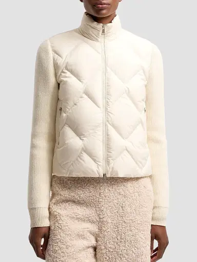 Moncler Women's Down-Filled Cardigan in Wool and Cashmere - White - Size Large | Thumbnail 2